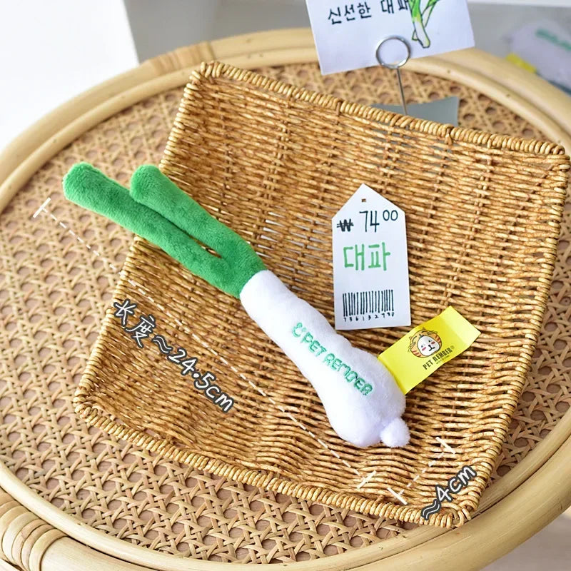 Green Onion Dog Plush Squeak Cute Interactive Toy