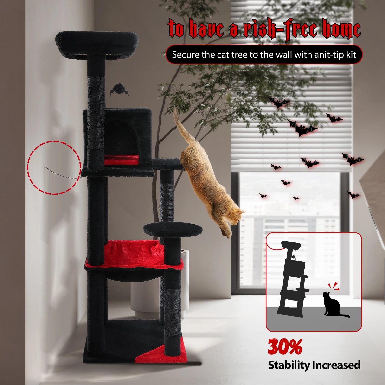 Tall Cat Tower with Super Large Hammock,