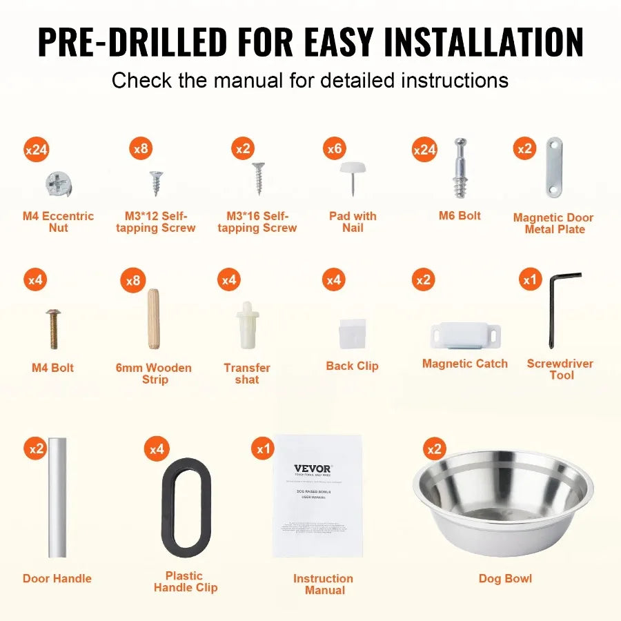 Feeding Station w/ 2 Elevated Dog Bowls Dog Food and Toy Storage Cabinet