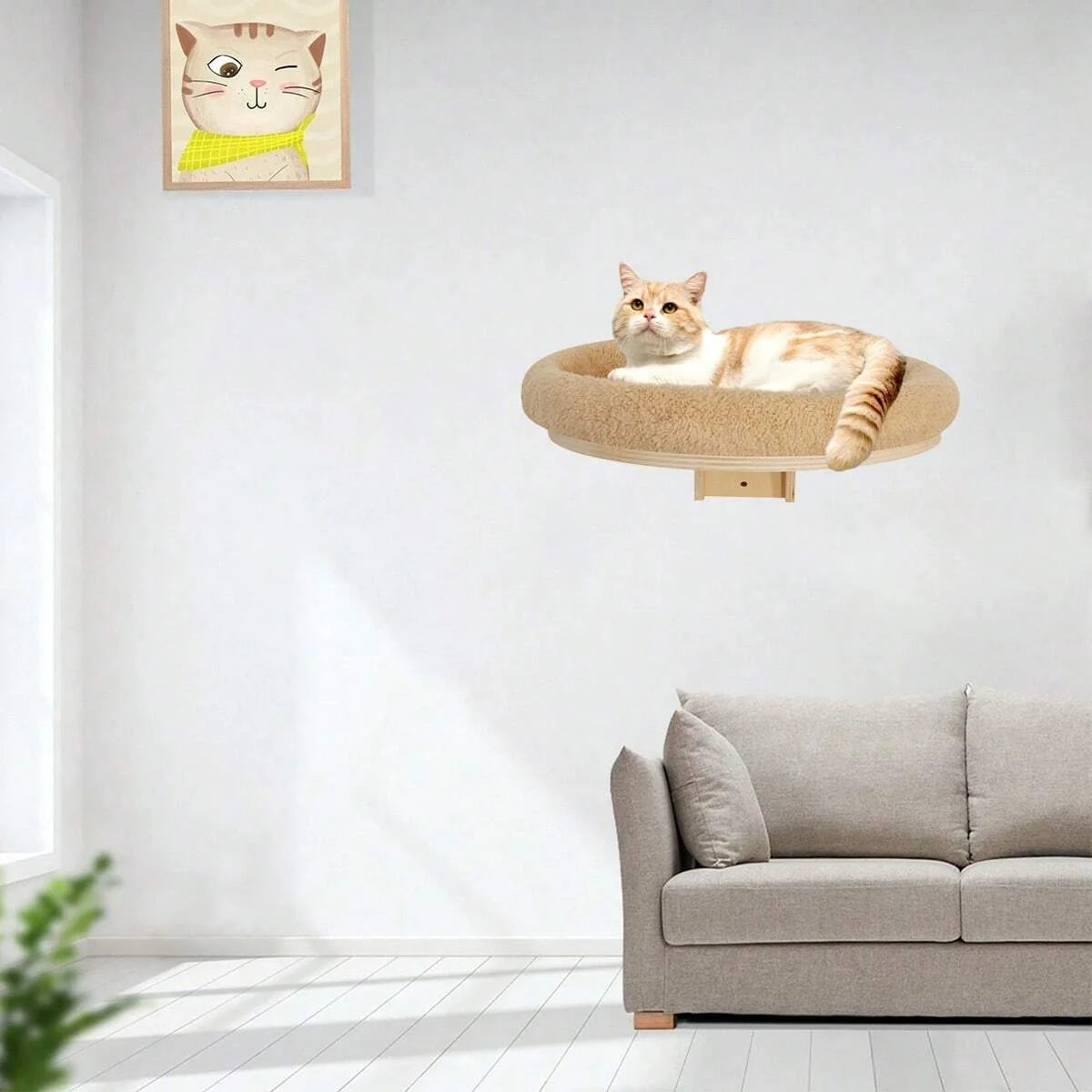 Cat Wall Mounted Solid Wooden Furniture Climbing Ladder and  Hammock with Scratching Post for Activity