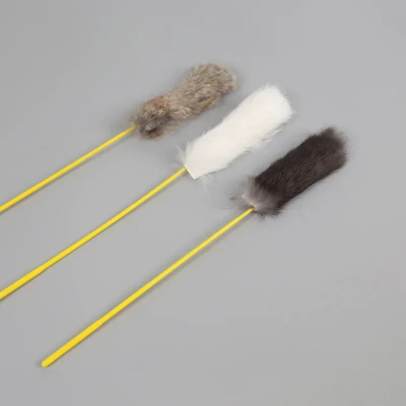 Tease Cat Stick Faux Rabbit Fur Pompom Plush