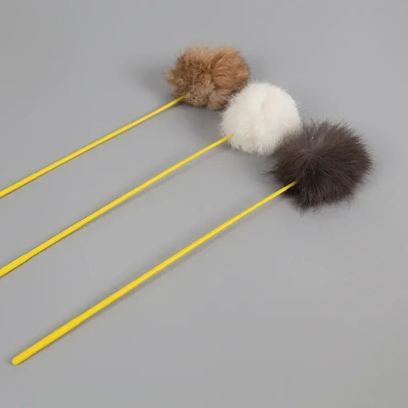 Tease Cat Stick Faux Rabbit Fur Pompom Plush