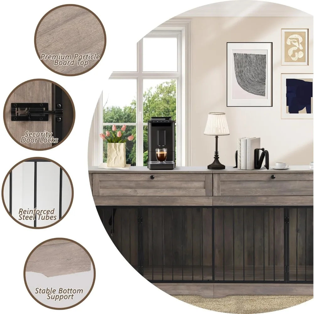 Wooden Dog Cage End Table with Charging Station