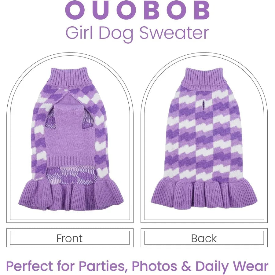Warm Fall Winter Dog Sweaters for Large Female Dogs with Thick Turtleneck Knitwear and Leash Hole Cozy Purple Sweater Dress Ide