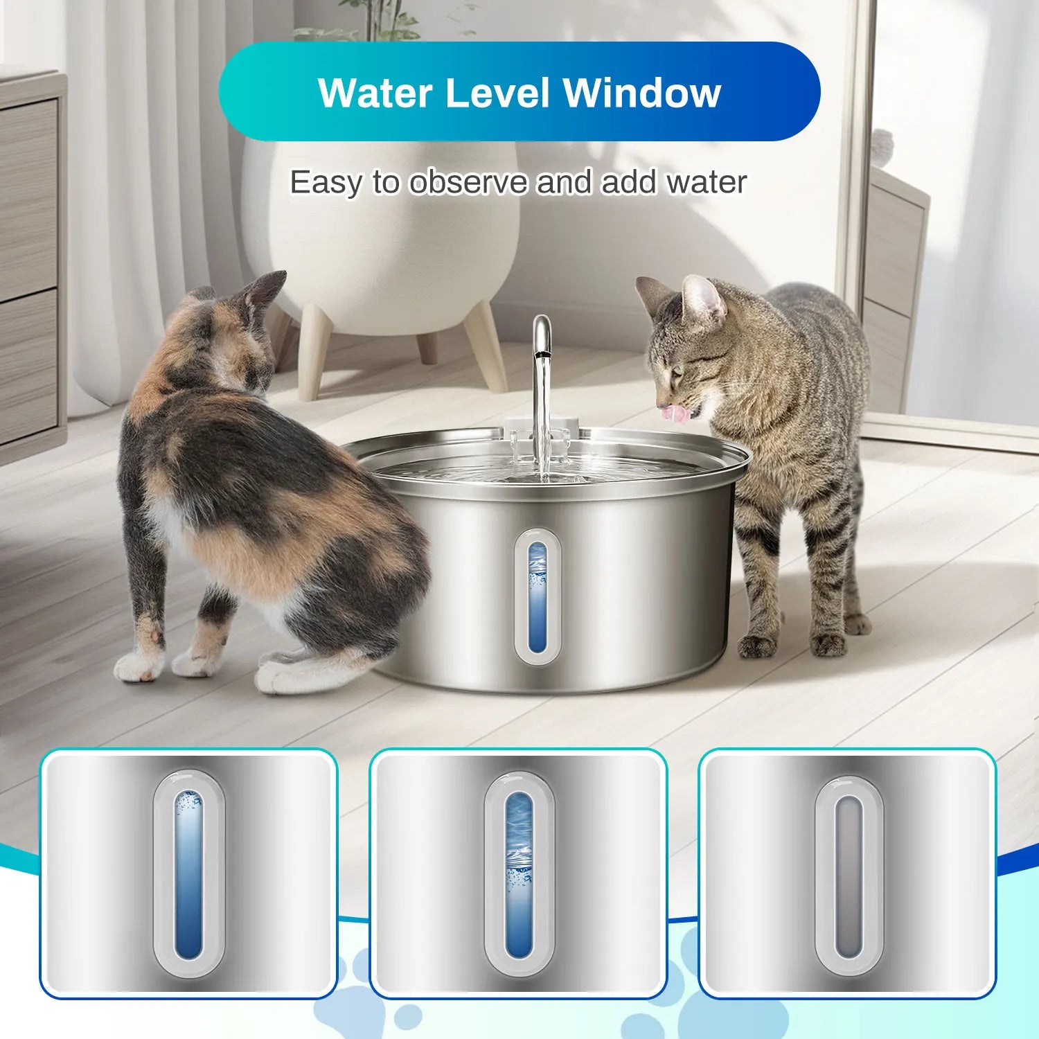 108oz/3.2L Pet Water Fountain With Ultra Quiet Pump, Filtration System, Water Level Window