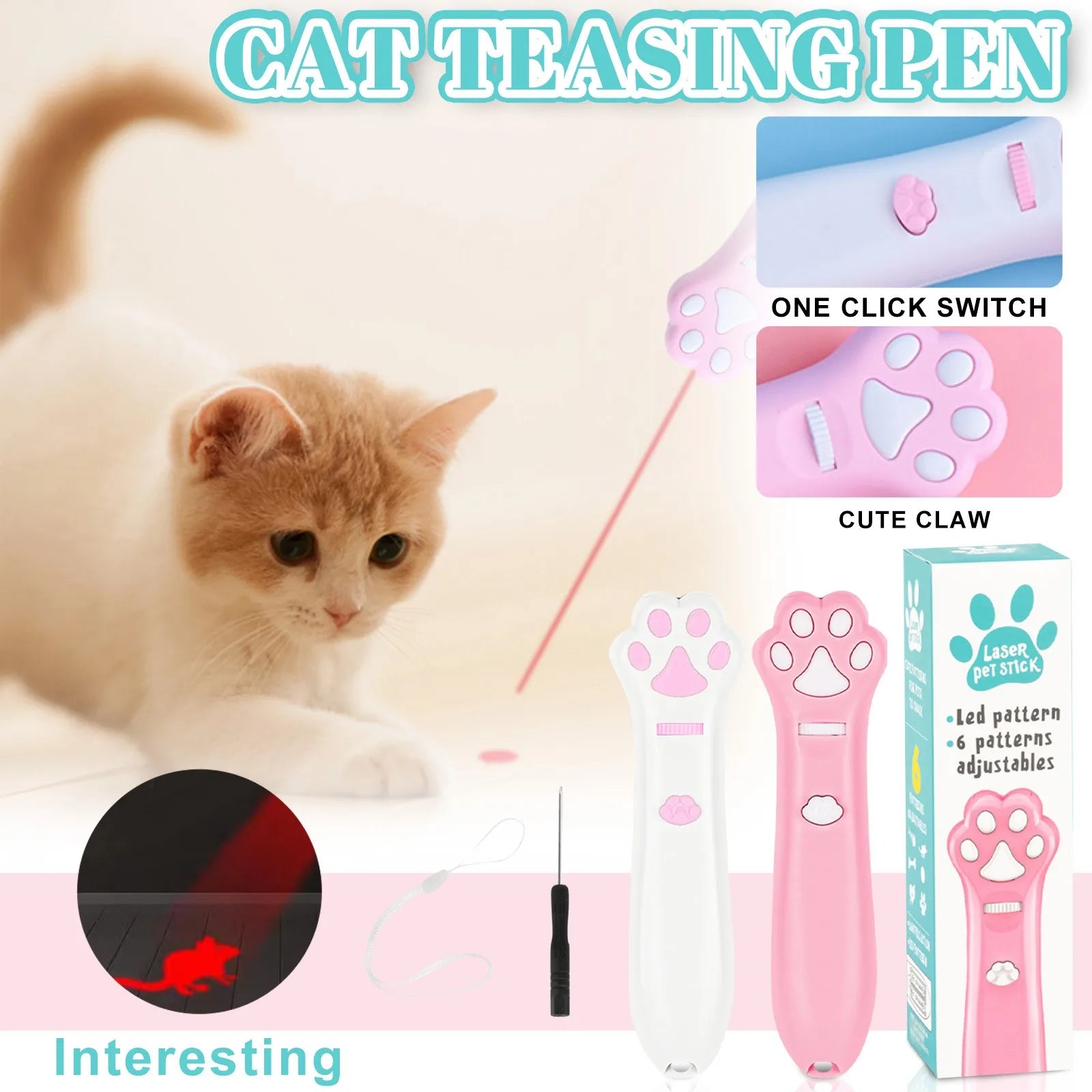 Laser Cat Teasing Stick 5 Modes + Red Dot Led Light Pointer