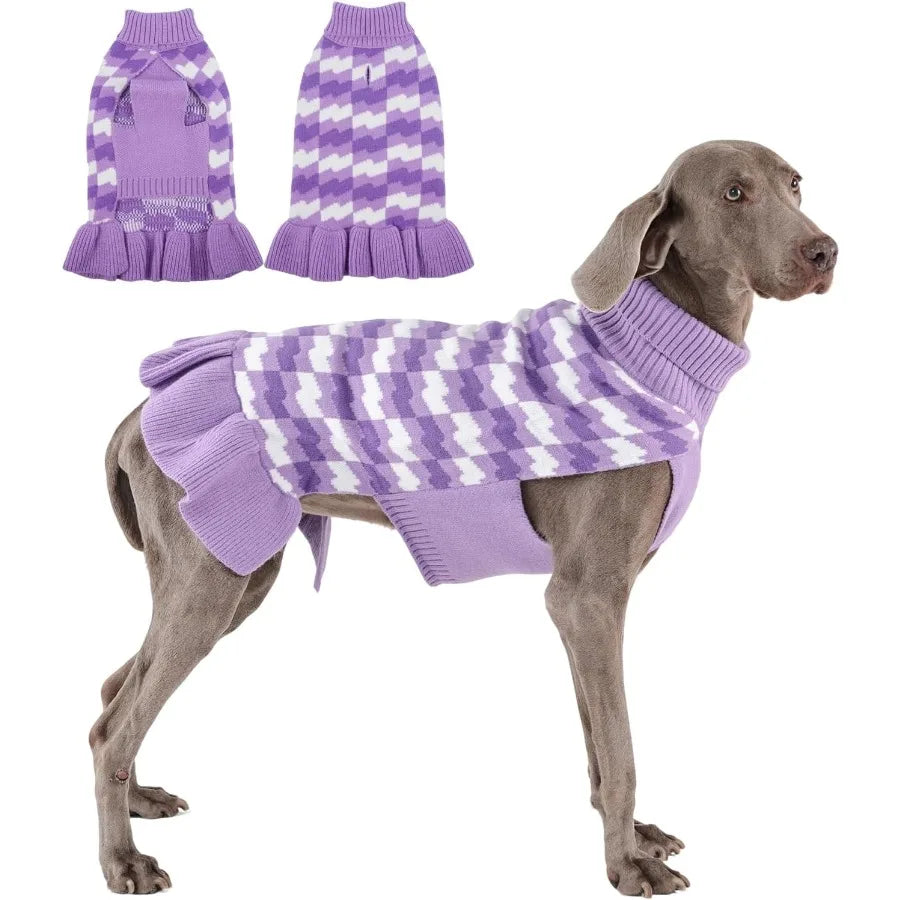 Warm Fall Winter Dog Sweaters for Large Female Dogs with Thick Turtleneck Knitwear and Leash Hole Cozy Purple Sweater Dress Ide