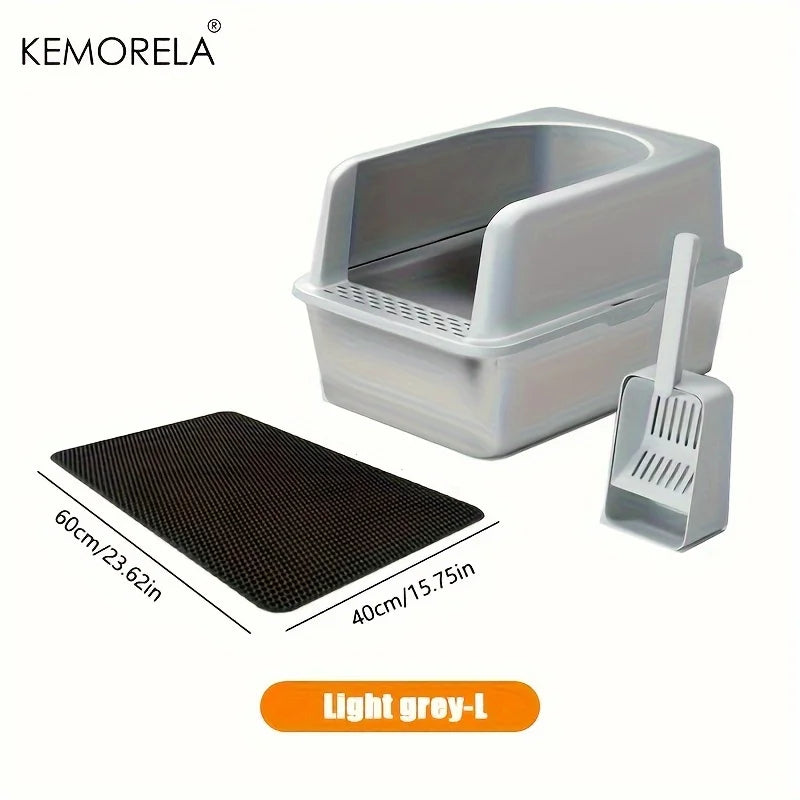 Stainless Steel Litter Box With Litter Mat And Litter Spade Lid High Side