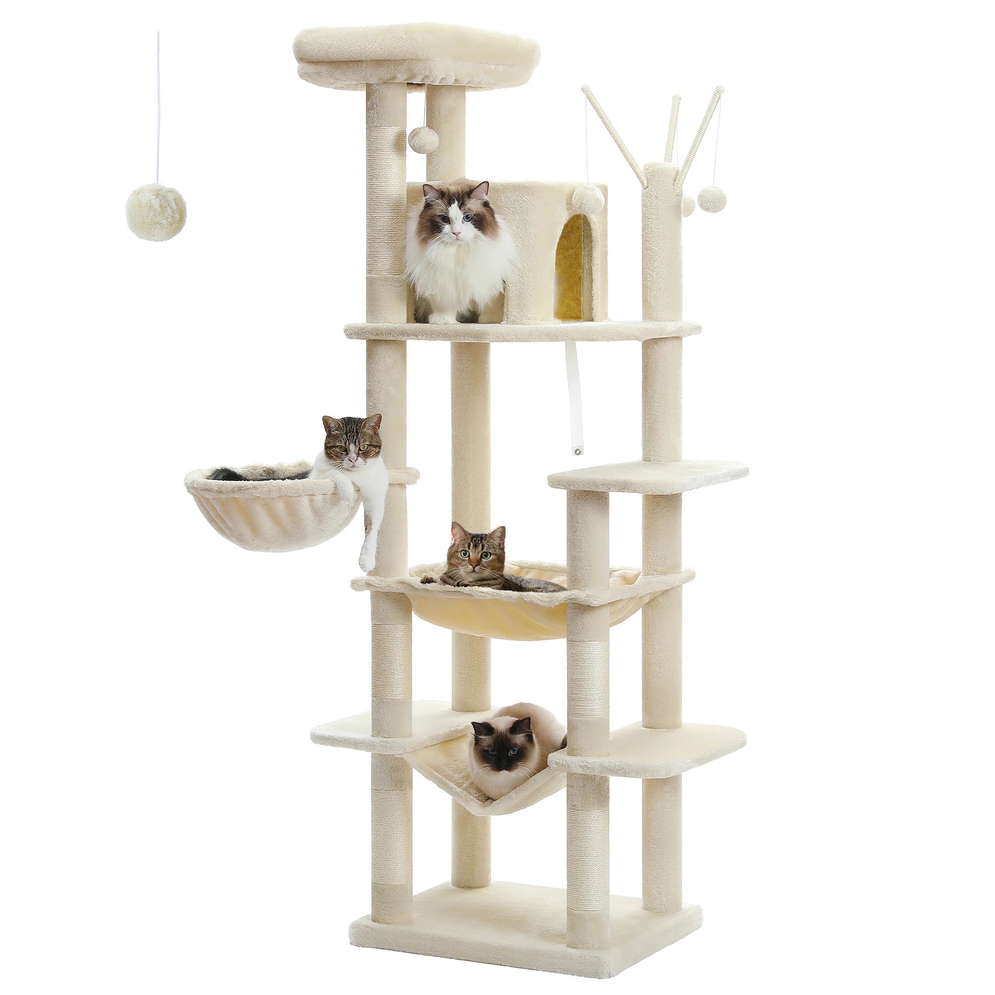 Multi-Level Plush Cat Condo with Scratching Posts Scratching Boards Perches Caves