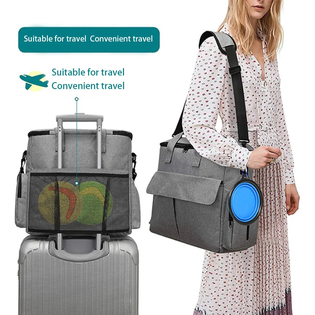 Travel Bag Backpack for Week Away/Overnight, w/ 2 Food Bags 1 Waterproof Placemat 2 Foldable Bowls