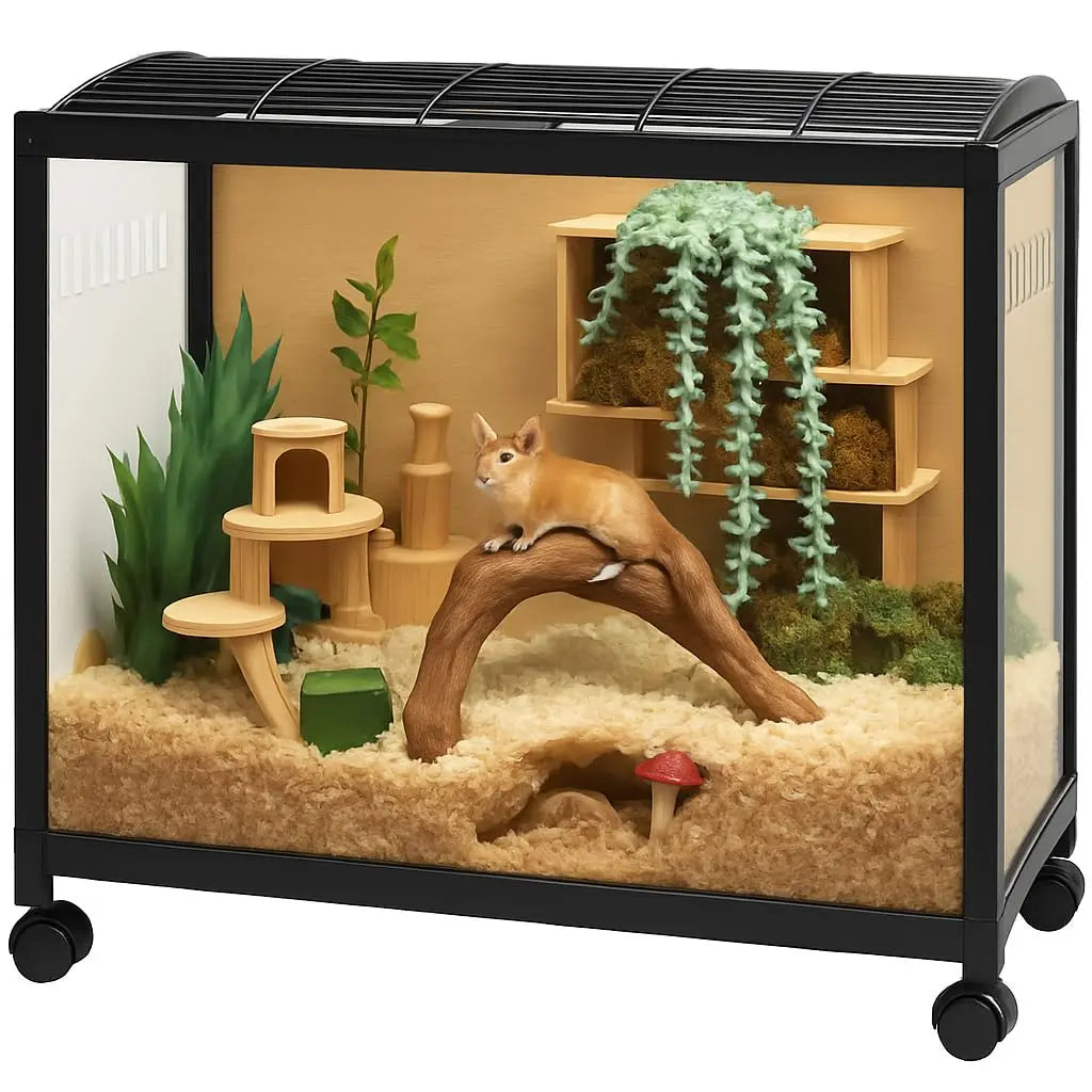 ,360° Viewing Transparent Hamster Habitats with Universal Wheels, Chew-Proof Dual Door