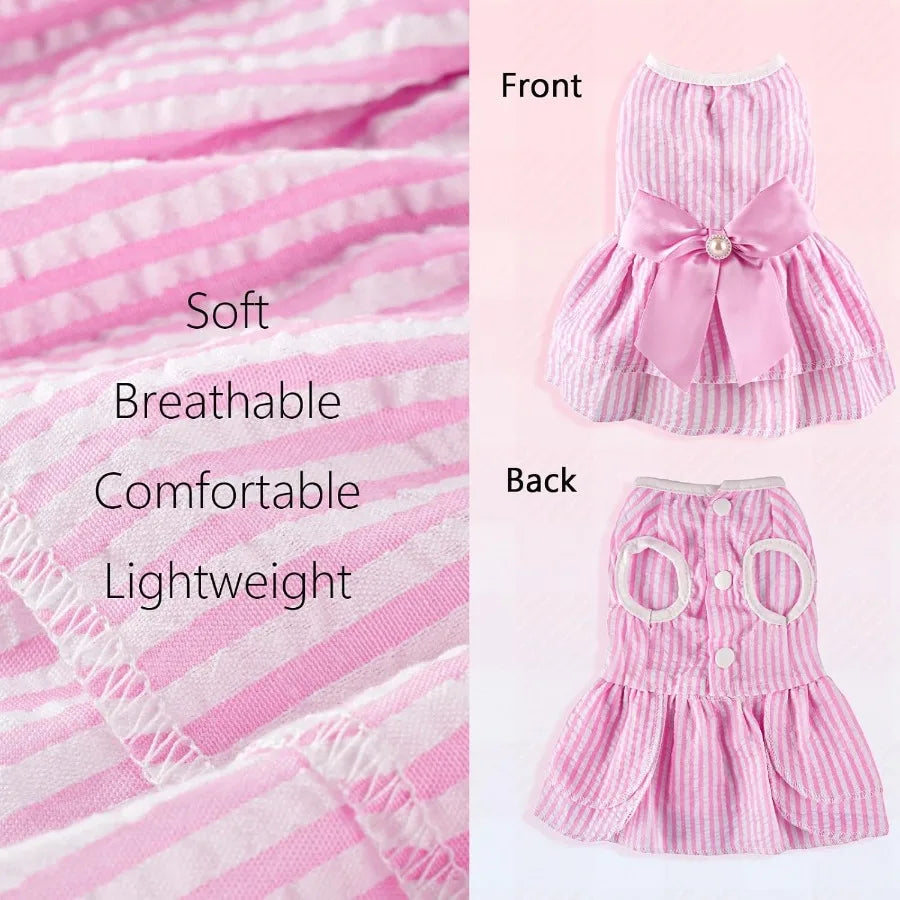 2 Pieces Dog Dress Princess Stripe Pet Dresses for Small Dogs Cute Bowknot Dog Summer Clothes for Dogs Cats Pets Puppy Chihuahu