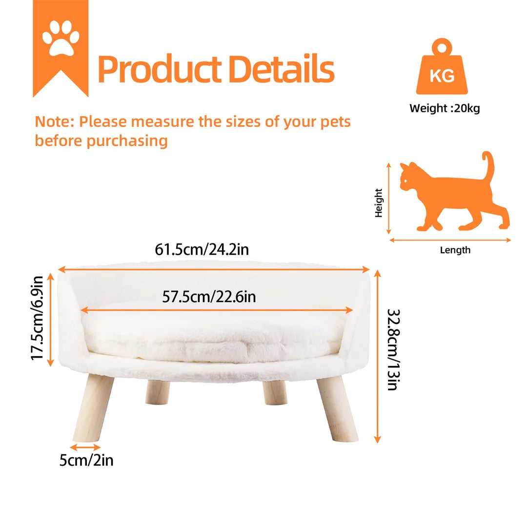 Luxury Cat Bed Soft Warm Plush Fabric Pet Nesting Chair Bed Stool Wood Legs with Cushion Pad Washable Waterproof