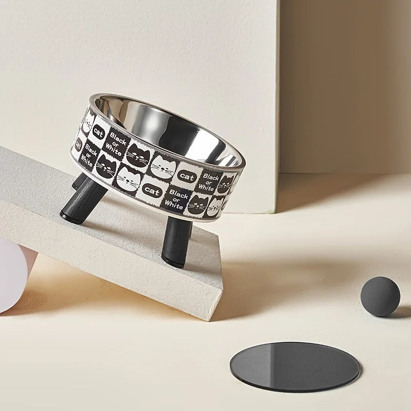 Elevated stainless steel cat bowl with neck protection design - anti slip