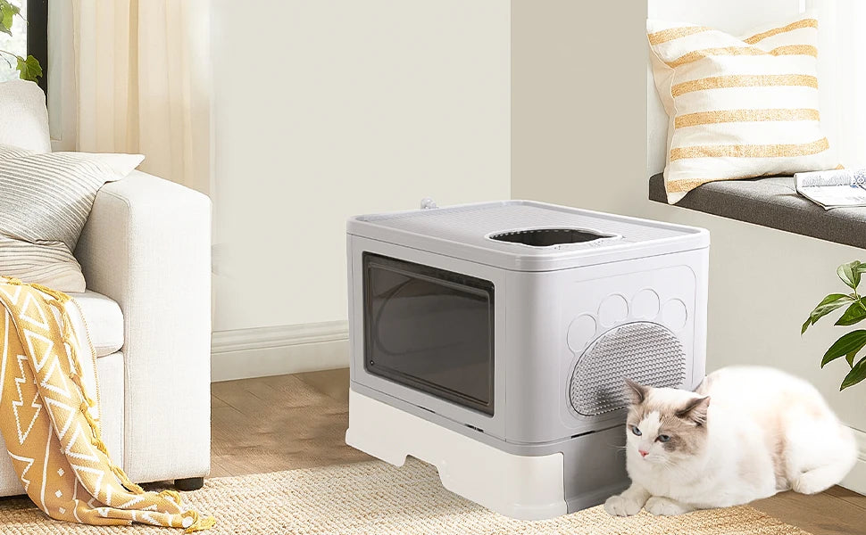 Large Hooded Cat Litter Box Tray Drawer Type