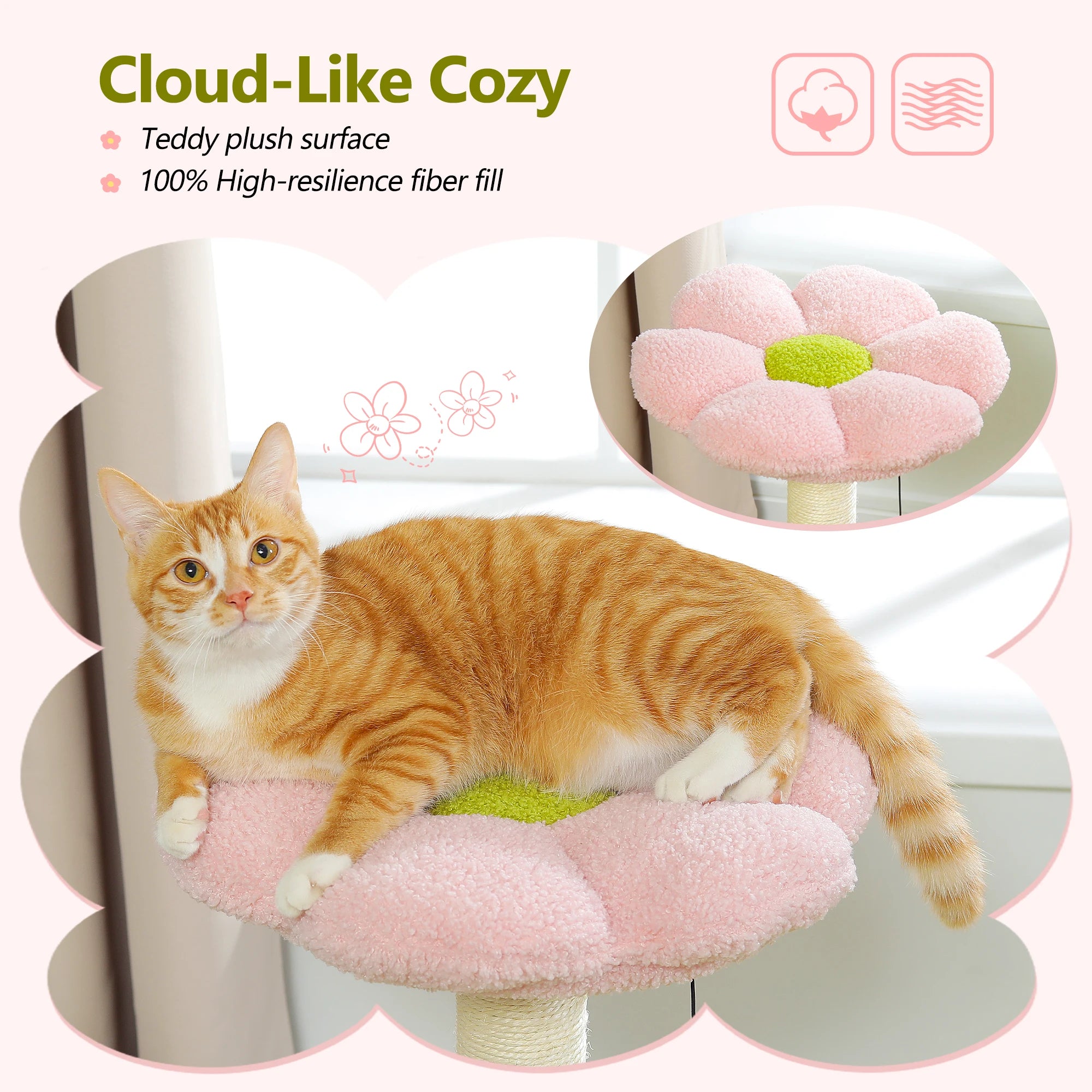 Flower Cat Tree with Sisal Scratching Post Large Hammock Soft Top Perch