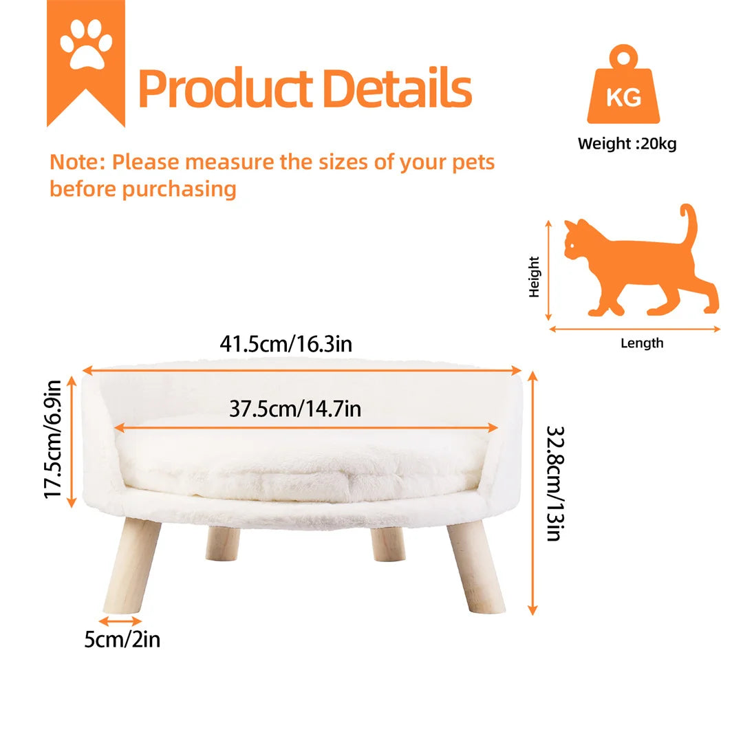 Luxury Cat Bed Soft Warm Plush Fabric Pet Nesting Chair Bed Stool Wood Legs with Cushion Pad Washable Waterproof