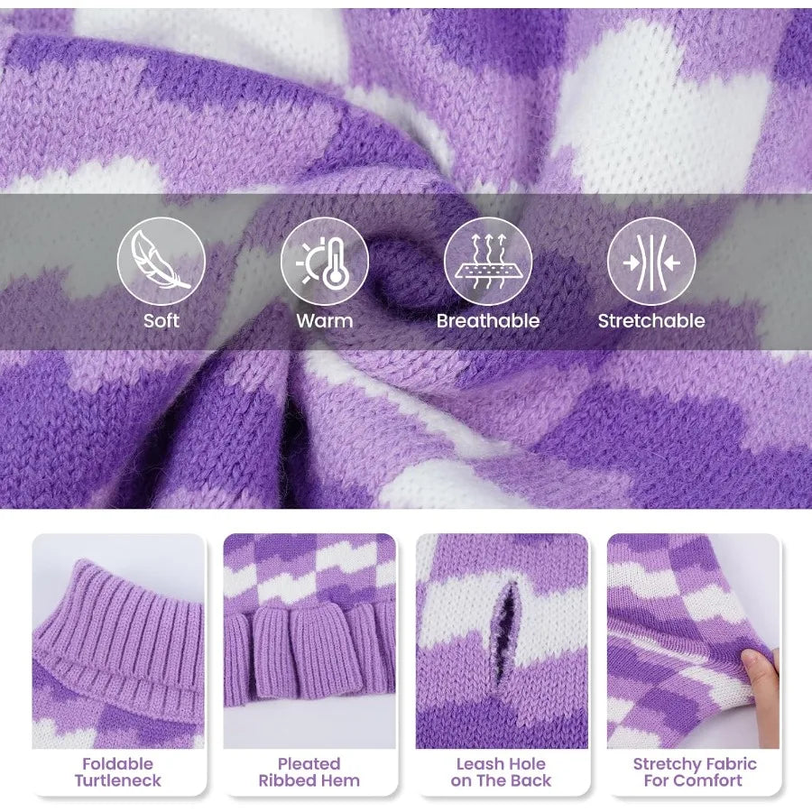 Warm Fall Winter Dog Sweaters for Large Female Dogs with Thick Turtleneck Knitwear and Leash Hole Cozy Purple Sweater Dress Ide
