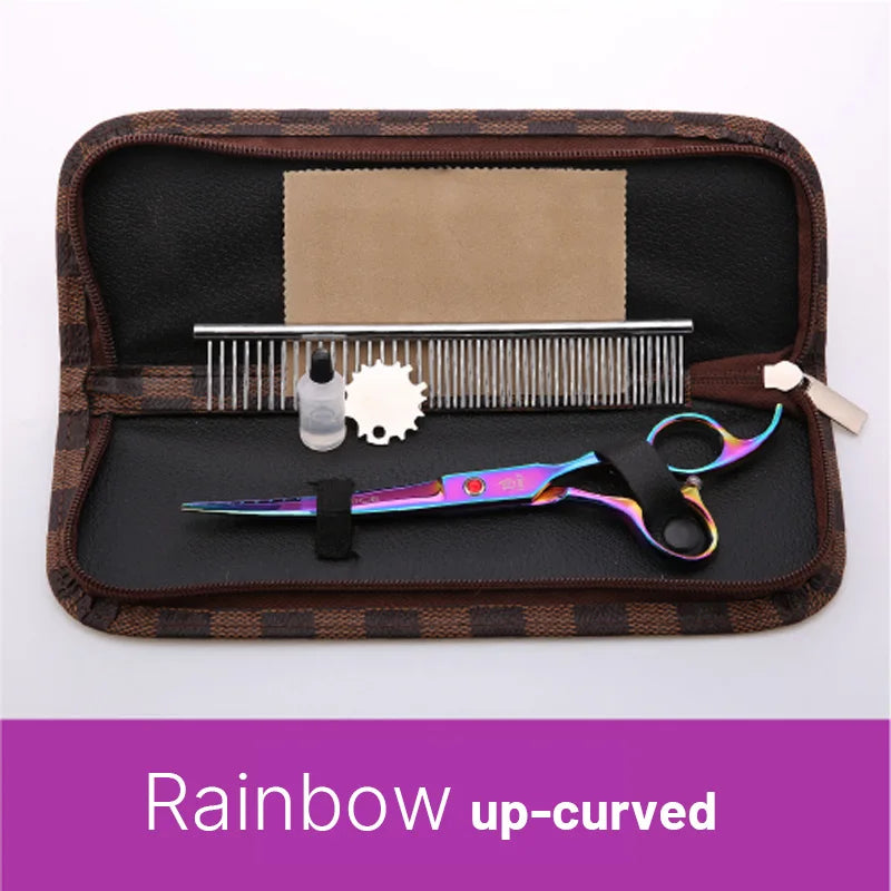 9cr steel 6.5/7.0 Inch rainbow & black dog grooming scissors Shears set