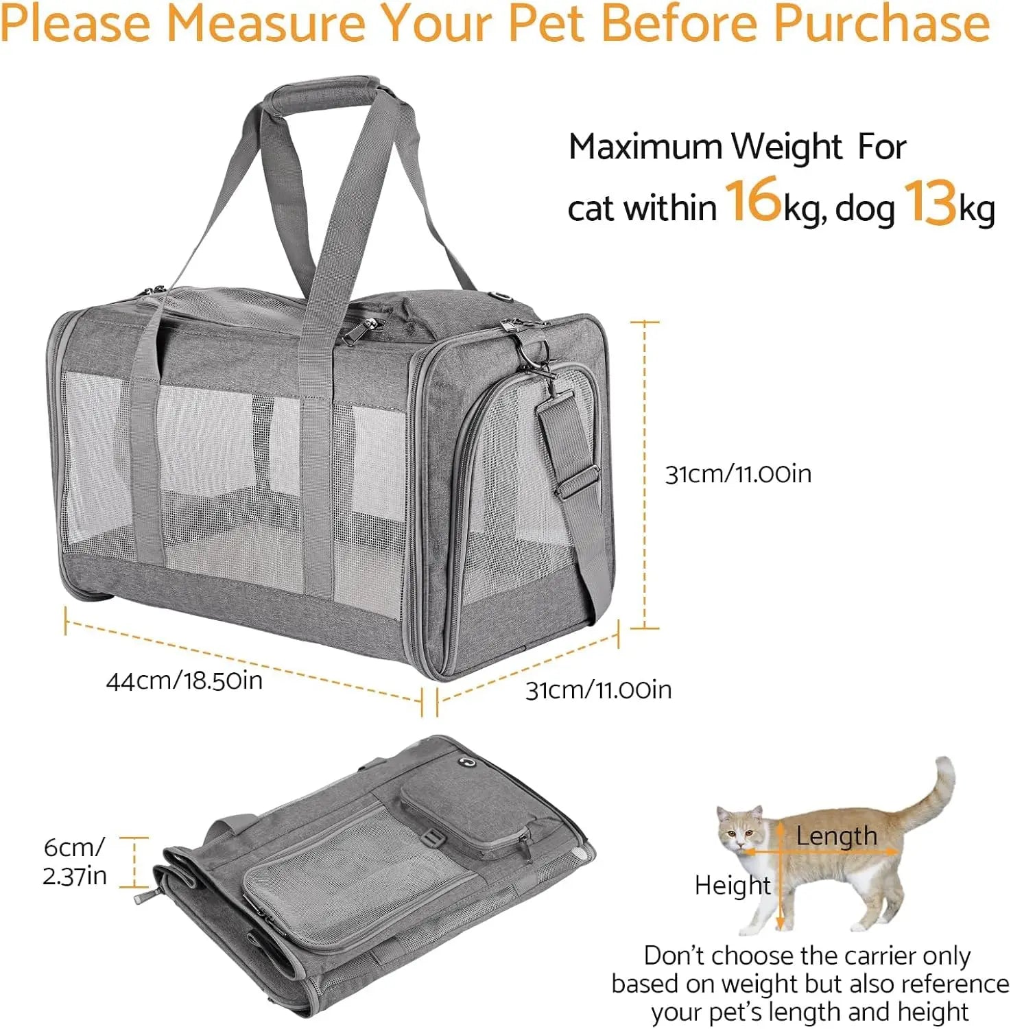 Airline Approved Pet Carrier for Cats Dogs Soft Travel Bag with Breathable Honeycomb Board ,Removable Support Board for Vet