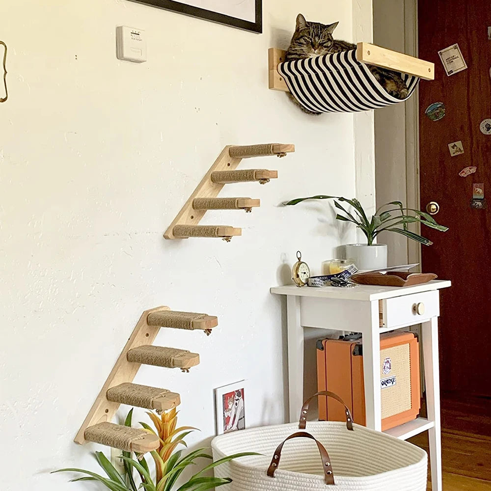 Cat Climbing Shelf Wall Four Step Stairway With Scratching Post