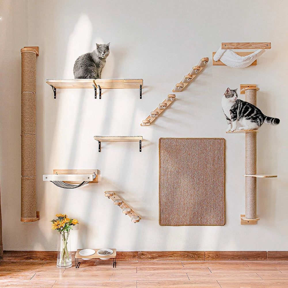 Cat Climbing Shelf Wall Four Step Stairway With Scratching Post