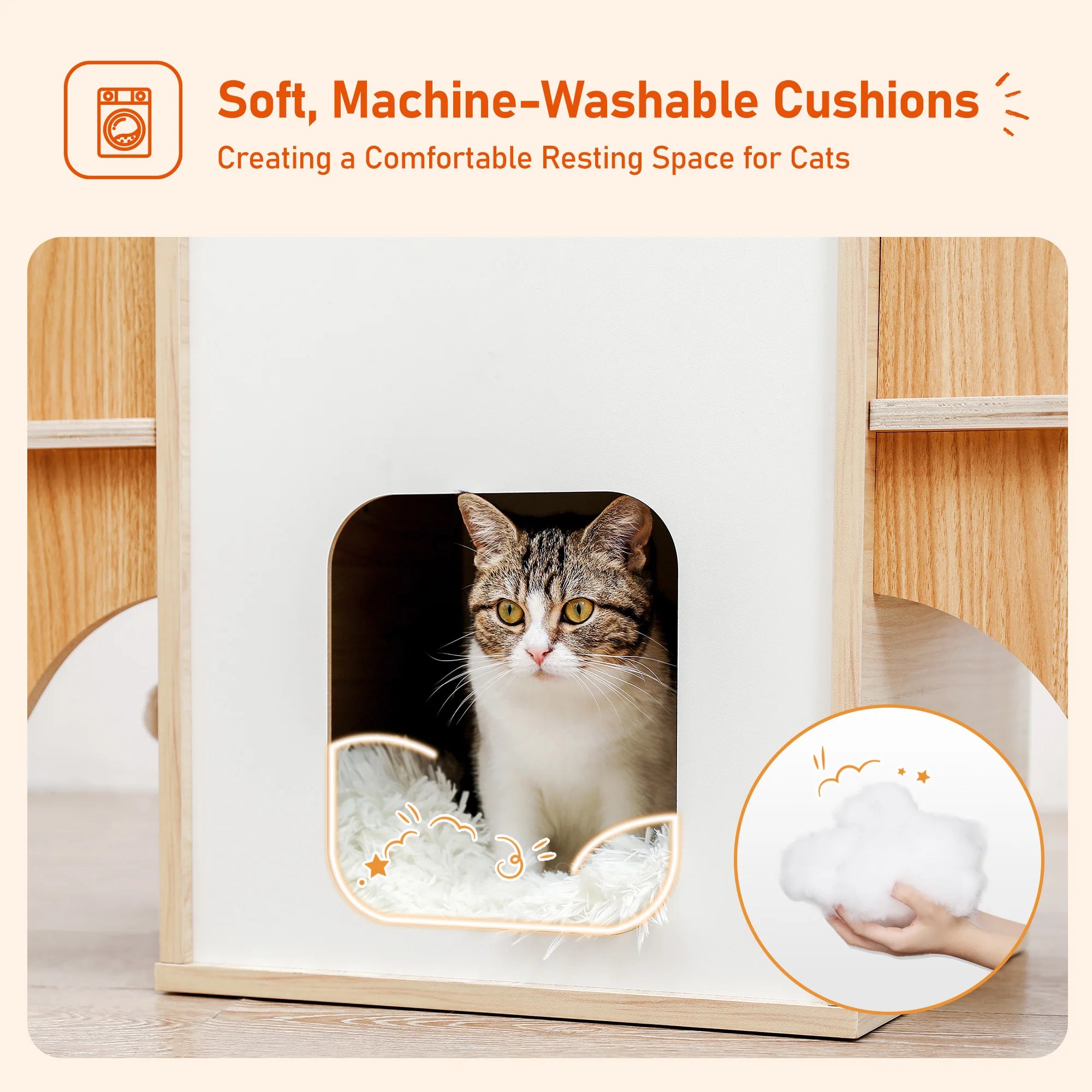 Rocket Cat Tree Tower Multilevel Scratching  Posts, Wooden Cat Tower