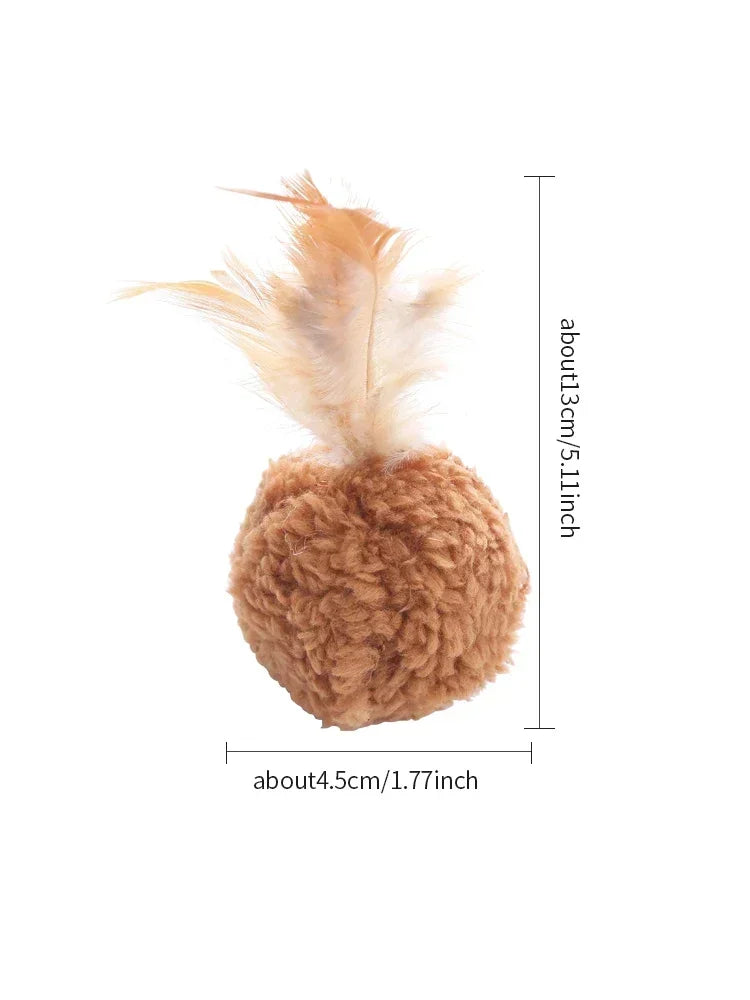 Cat toy plush ball with feathers