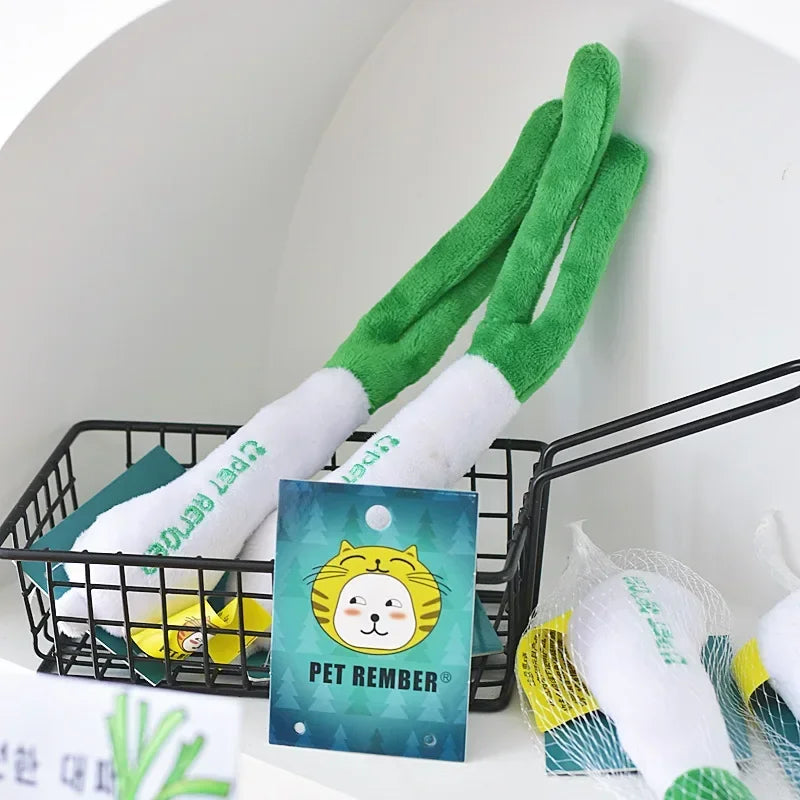 Green Onion Dog Plush Squeak Cute Interactive Toy