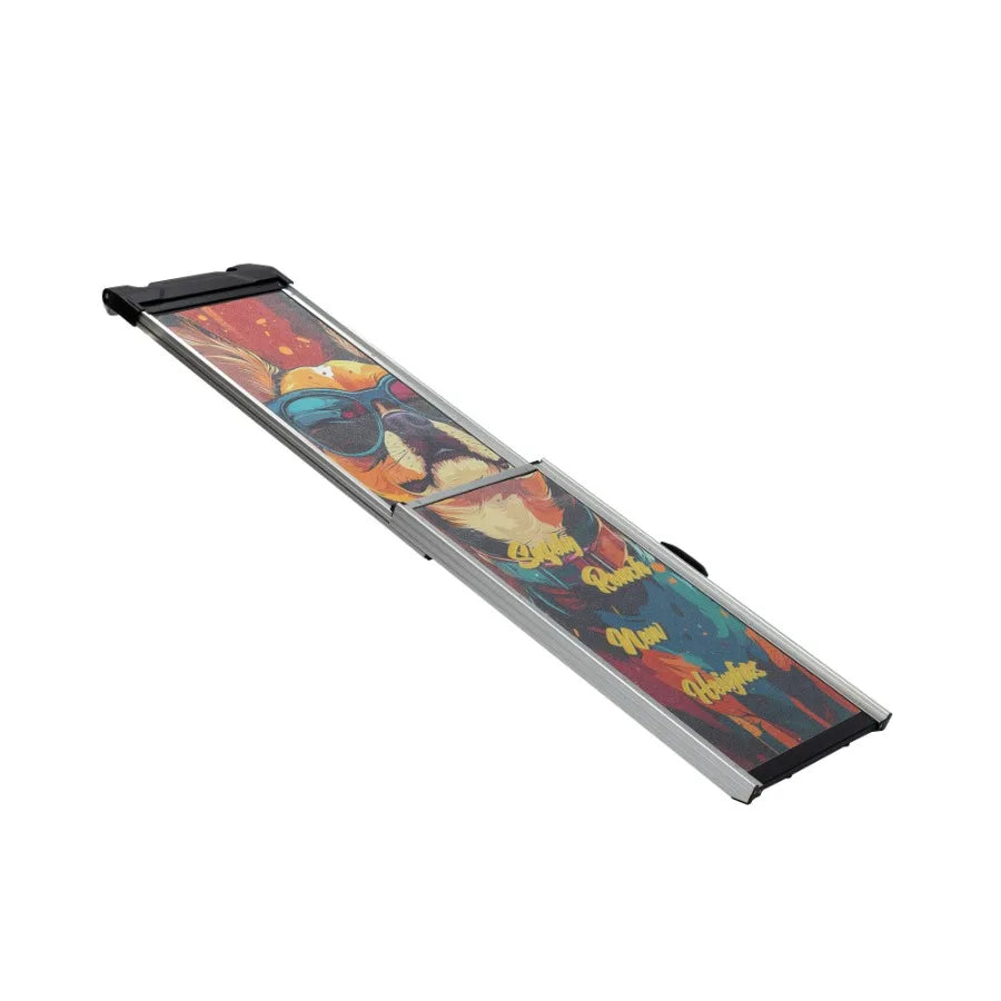 Retractable Aluminum Dog Ramp Portable Pet Steps for Cars Trucks SUVs  with NonSlip Surfaces Colorful Patte