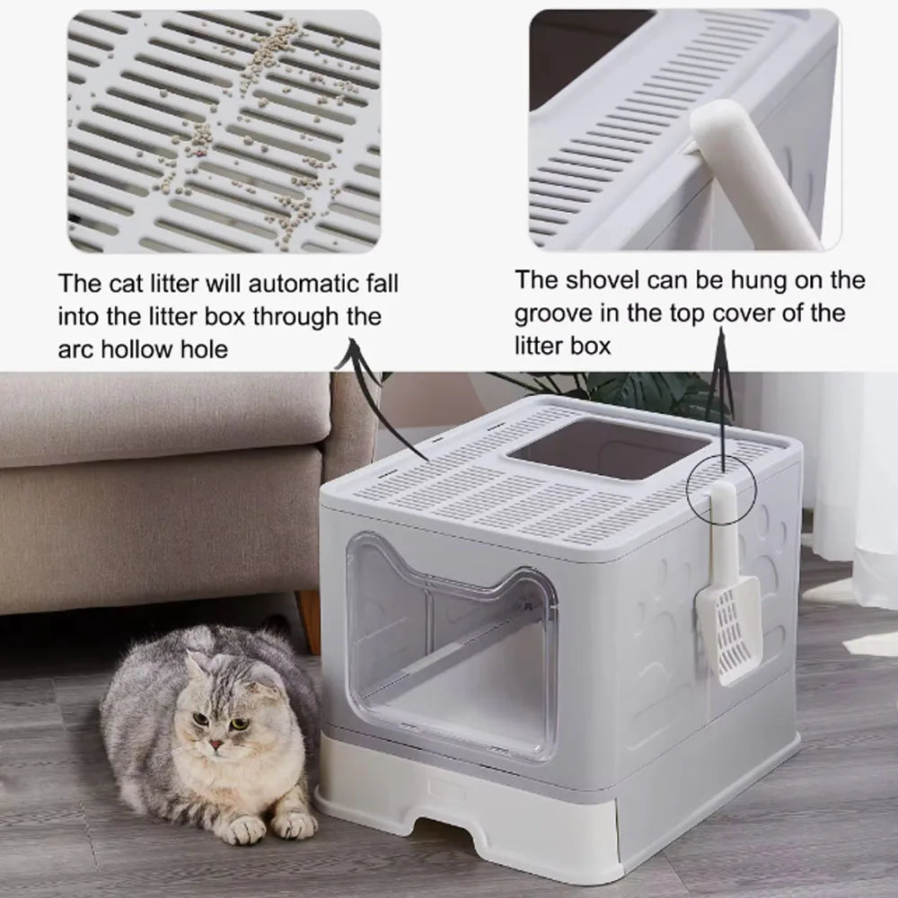 Foldable Litter Box: Drawer Design with Scooper