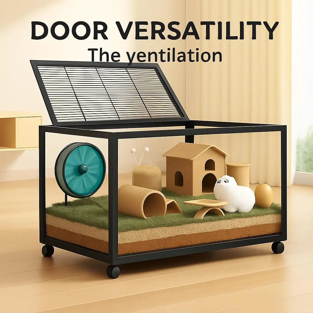 ,360° Viewing Transparent Hamster Habitats with Universal Wheels, Chew-Proof Dual Door