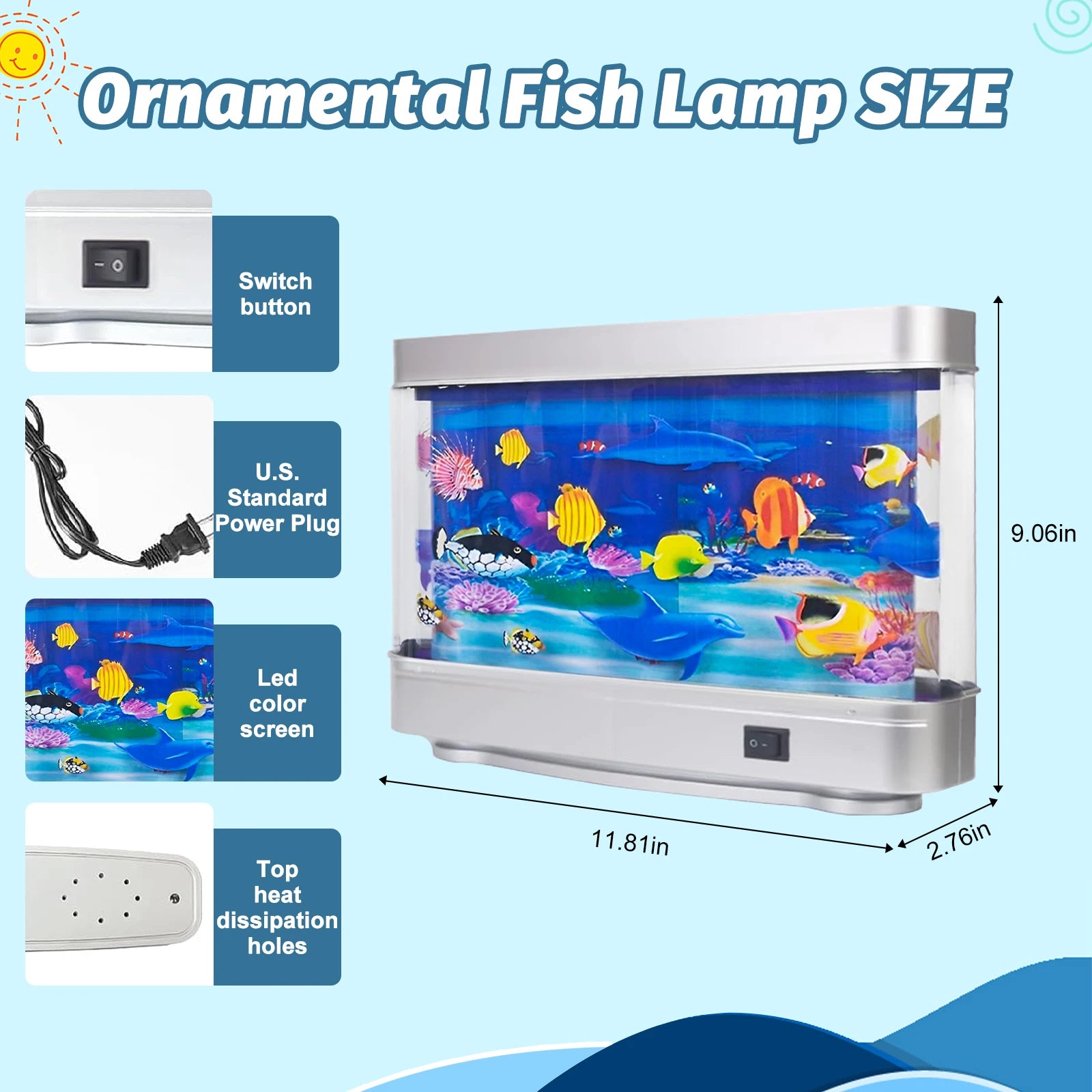 Artificial Aquarium: Fascinating Moving Pictures of Fish in Tank Decorative Sensory Aquarium Lamp Virtual Ocean in Motion