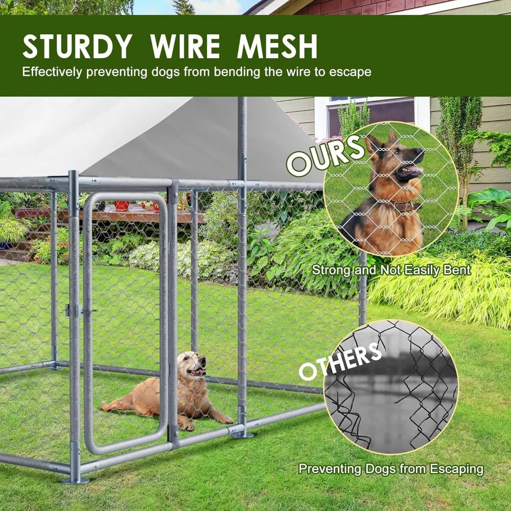 Kennel House Mesh Big Pet Cage Pen Playpen with Steel Galvanized Fence Waterproof, Secure Lock Outside (90" L x 90" W x 63" H)
