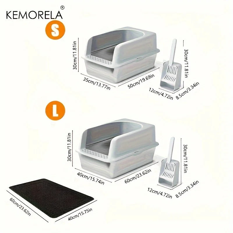 Stainless Steel Litter Box With Litter Mat And Litter Spade Lid High Side