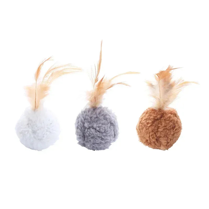 Cat toy plush ball with feathers
