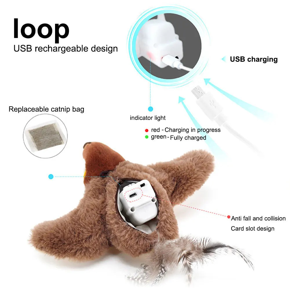 USB Rechargeable Chirping Flapping Bird No Flying with Catnip