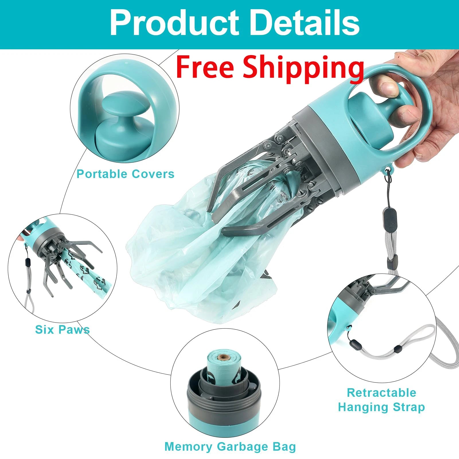 360 Portable Pooper Scooper with Bag Attachment & Dispenser