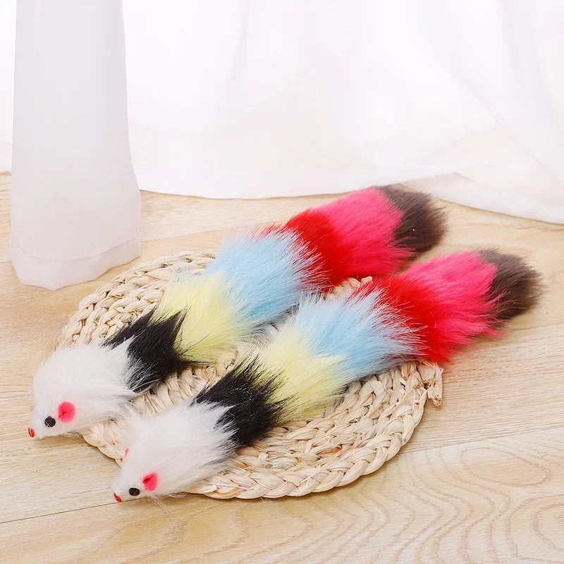 Long-haired Color Tail Mice with Bells Soft Real Rabbit Fur Sound Toy