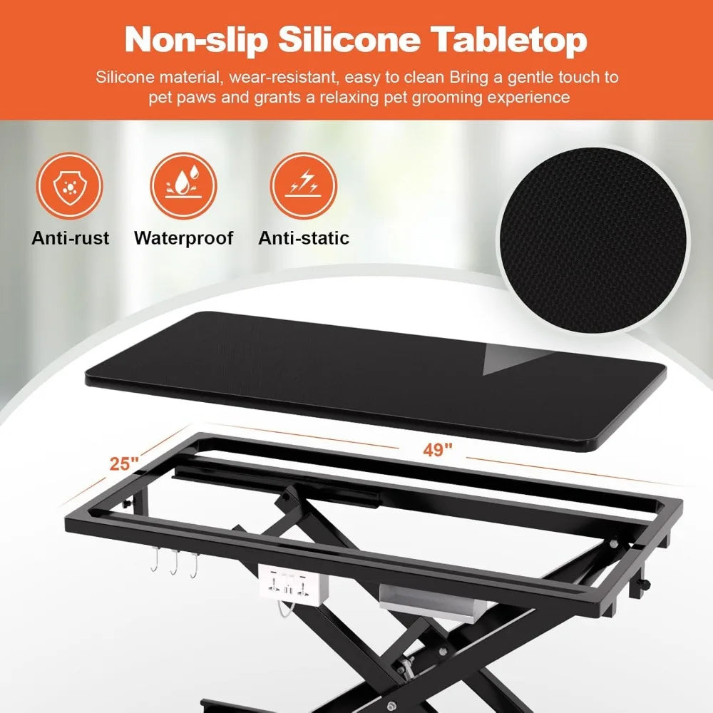 49'' Electric, Professional Heavy Duty Grooming Table for Dogs at Home 400lbs with Tool Organizer/3 Nooses