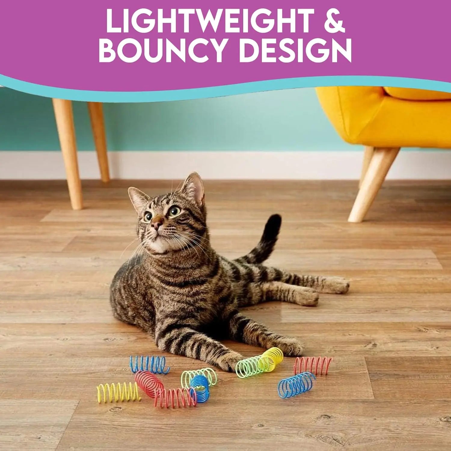 Thin colored spring cat toy - Bouncing coil suitable for medium indoor cat breeds