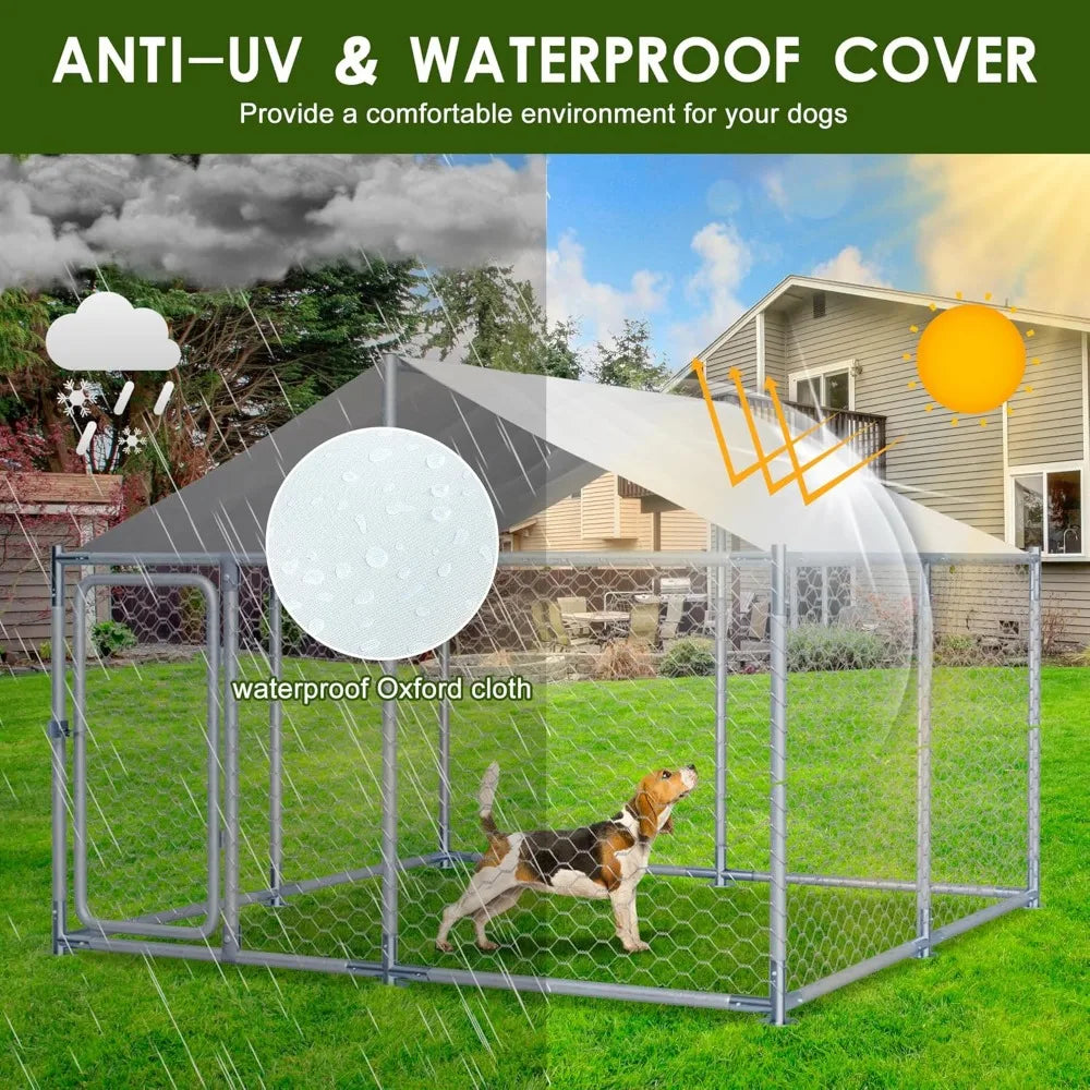 Kennel House Mesh Big Pet Cage Pen Playpen with Steel Galvanized Fence Waterproof, Secure Lock Outside (90" L x 90" W x 63" H)