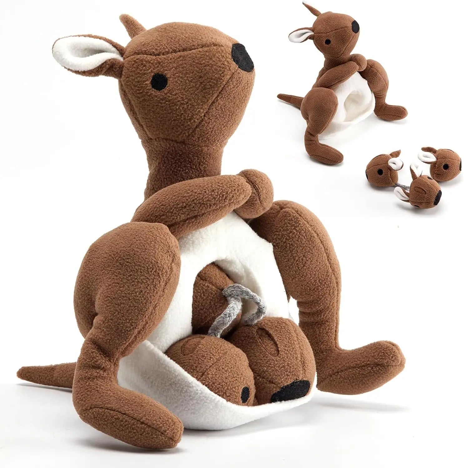 Kangaroo Plush Dog Toy with Squeaker & Treat Pouch