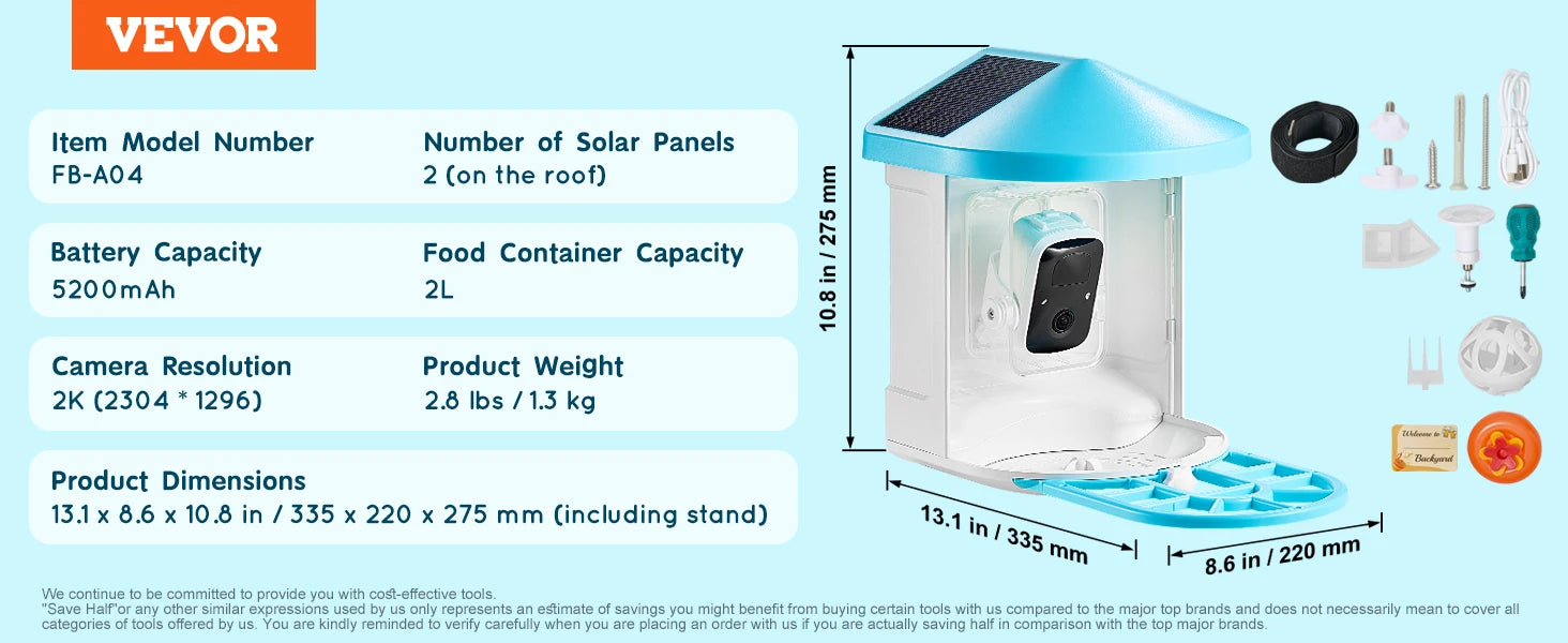 Smart Bird Feeder with Camera 2K HD AI Identify 10000+ Bird Species Solar-Powered Bird Watching Camera with Auto Capture