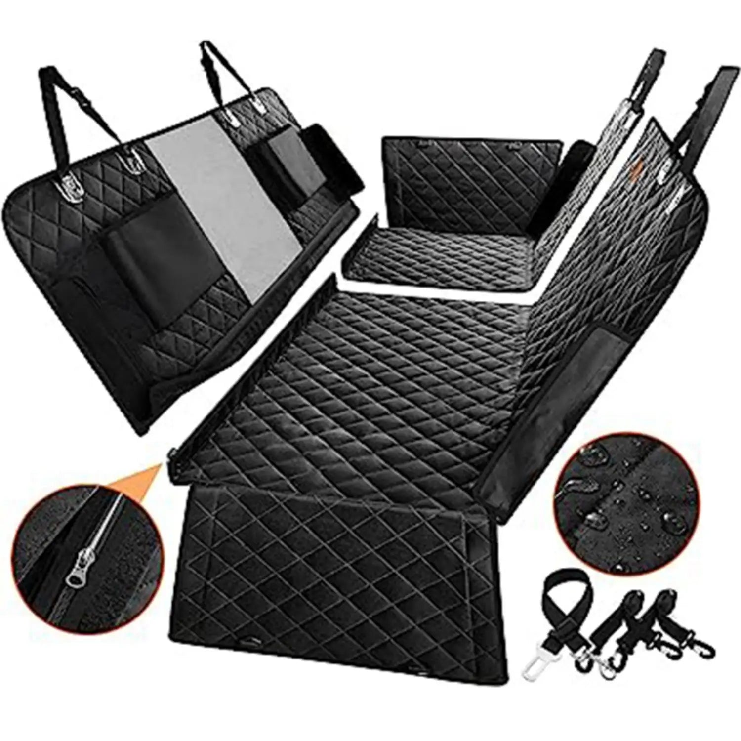 6-in-1 pet rear seat car cushion can be disassembled and machine washed, 100% waterproof and stain resistant