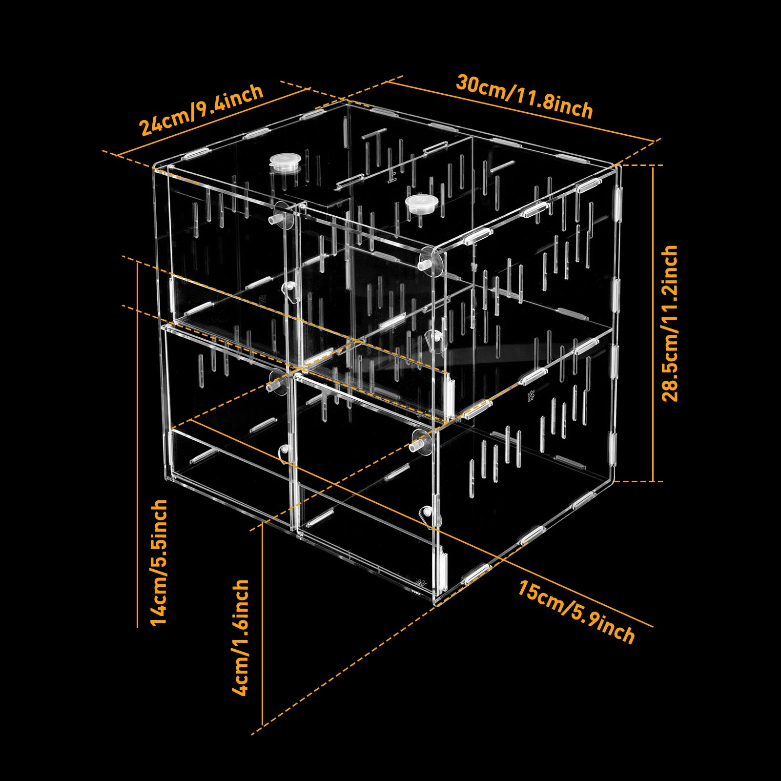 4 Grids Acrylic Pet Reptile Cage Breeding Box Terrarium Lizard Insect Climbing Spider Snake Tank Clear