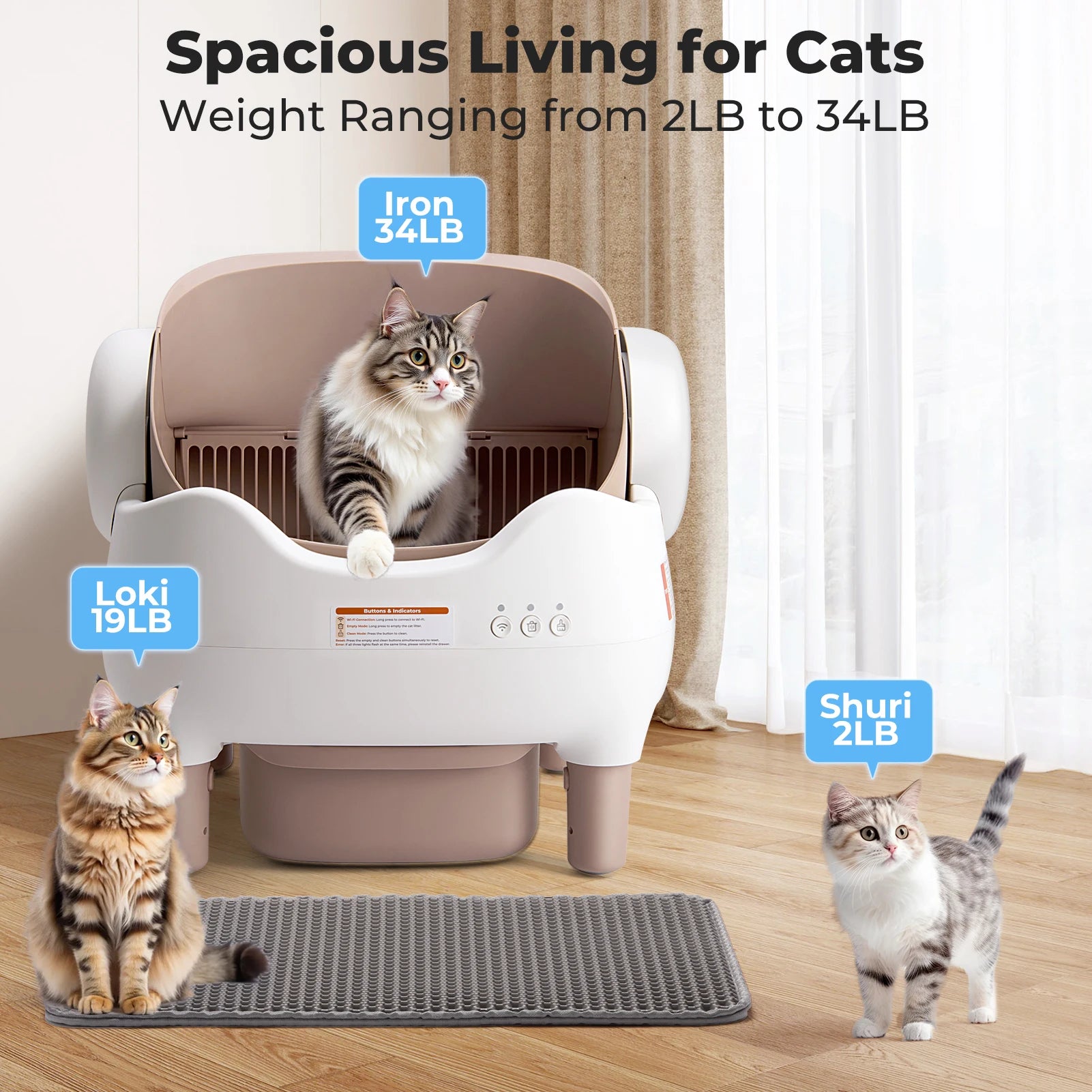 Self Cleaning  Automatic Cat Litter Box with APP Control, Odor-Free  Large Waste Bin, Open-Top for Multi Cats