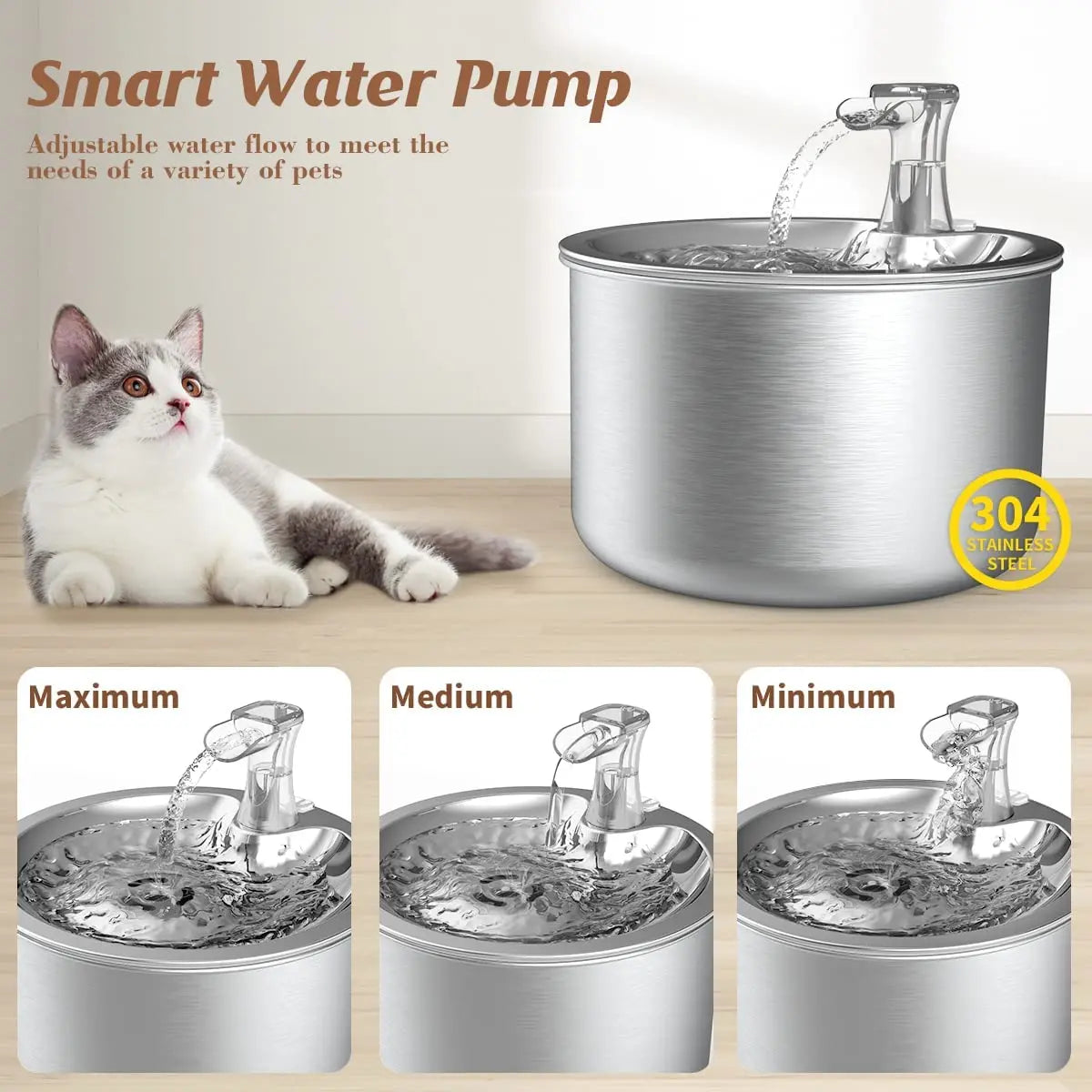 2L fully stainless steel Automatic cat water fountain with optional sensor  and heater