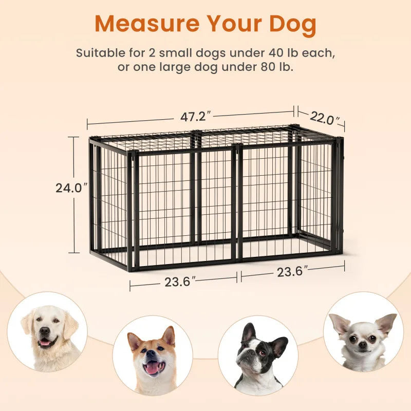 Dog Crate 47.2" Dog Kennel for Small Medium Dogs, Indoor, Black.47.2"L x 22"W x 24"H.