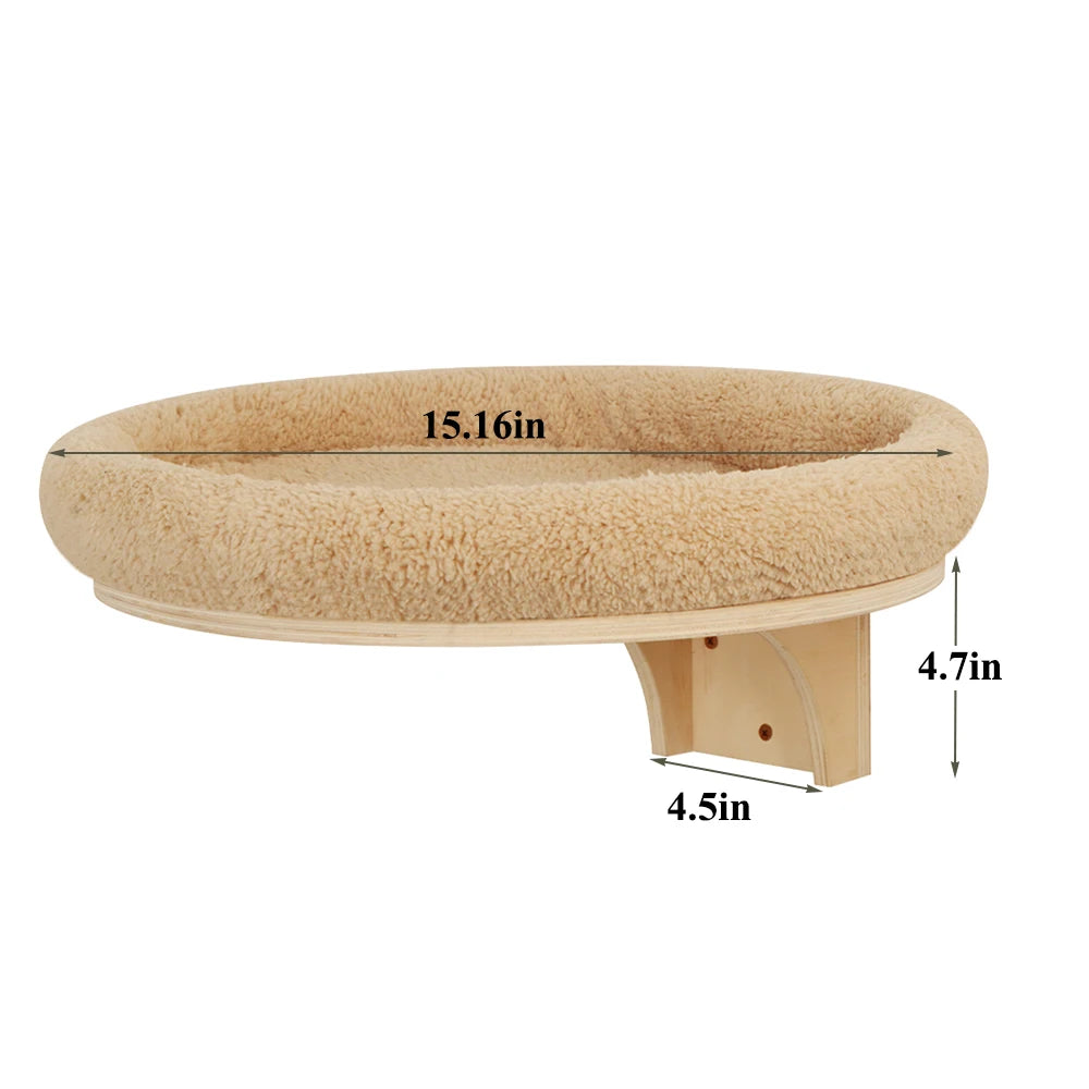 Cat Wall Mounted Solid Wooden Furniture Climbing Ladder and  Hammock with Scratching Post for Activity